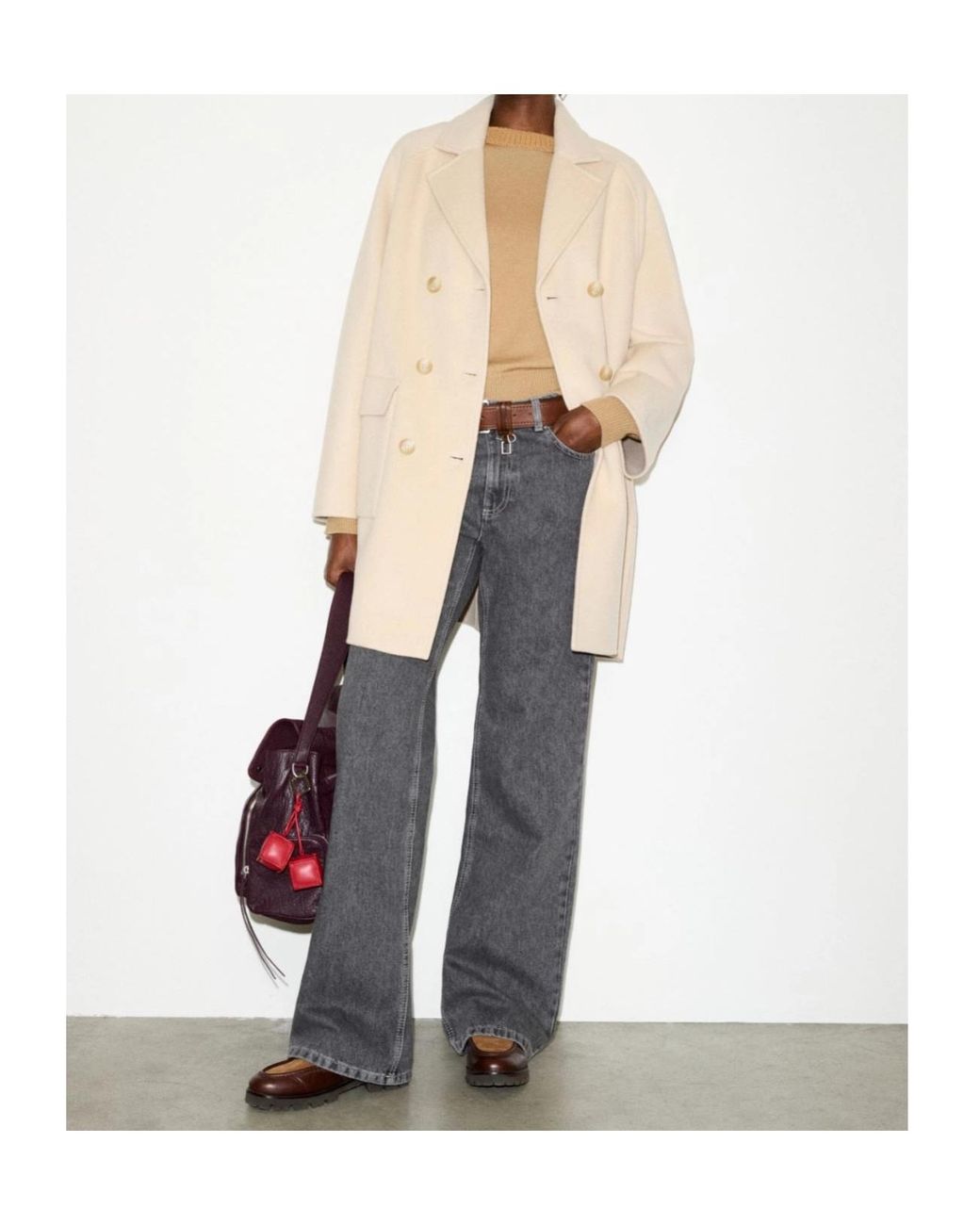 MAX&Co. White Double-Layered Wool Coat