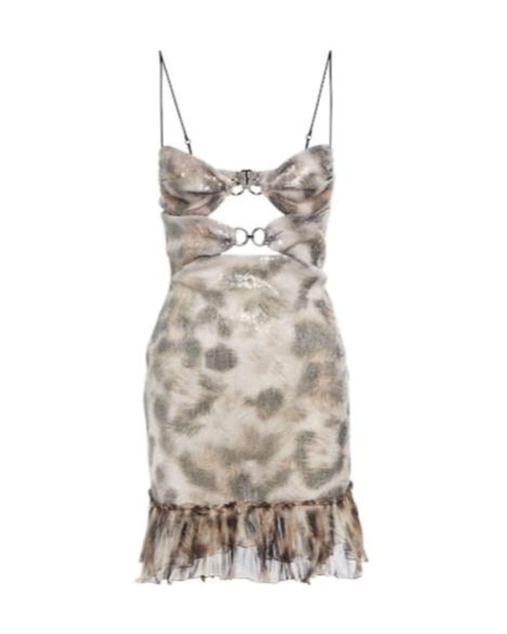 Nensi Dojaka Natural Sequin-Embellished Cutout Minidress
