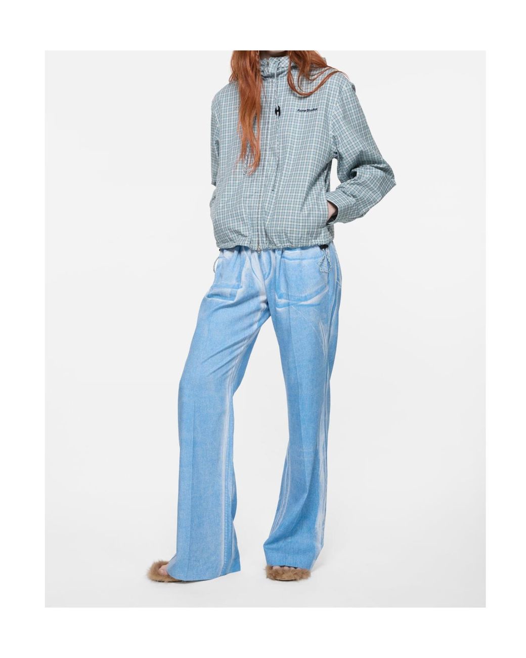 Acne Blue Hooded Check Jacket