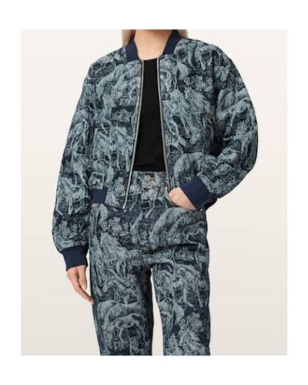 AllSaints Blue Kaytra Printed Denim Bomber