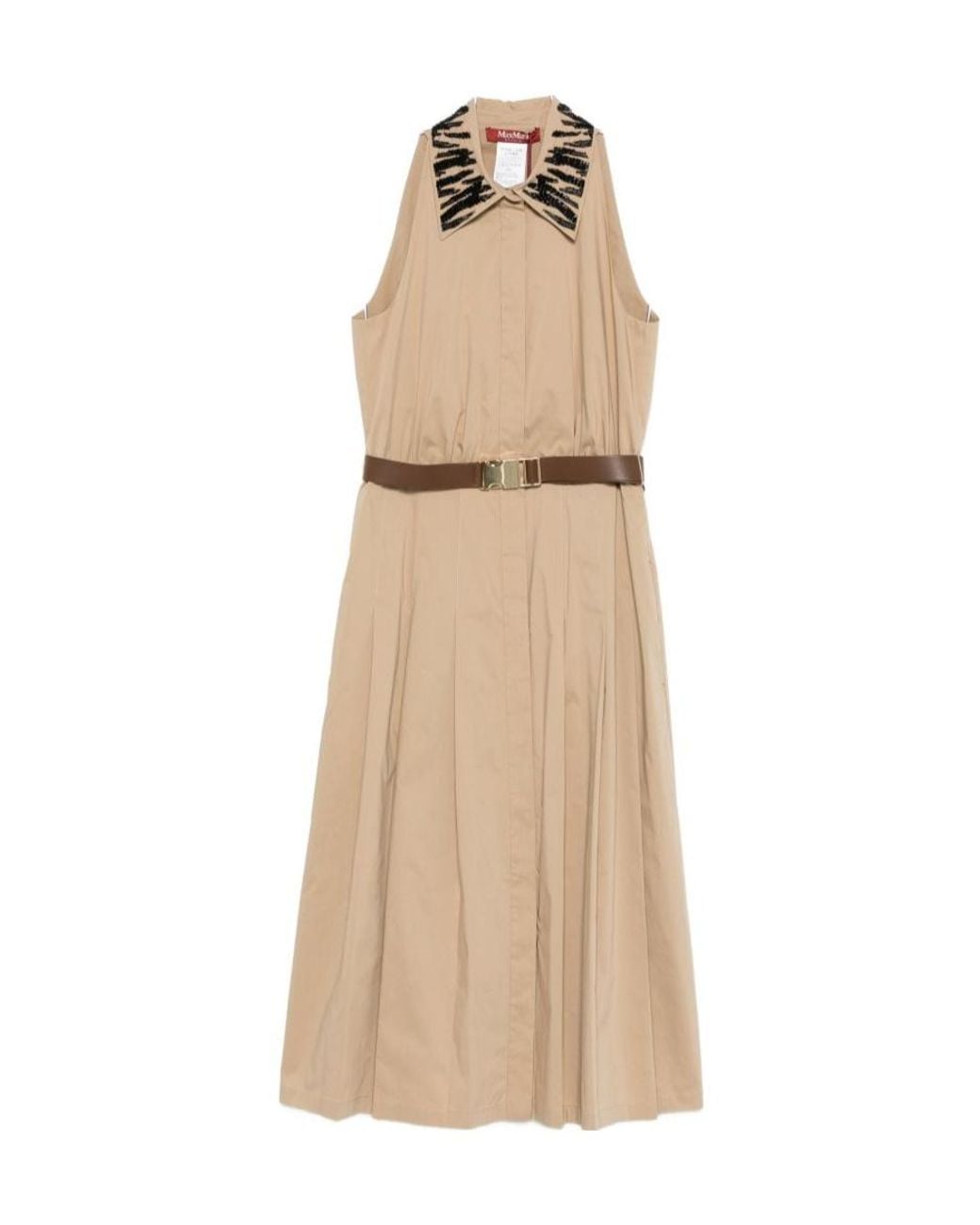 Max Mara Natural Beaded Collared Dress