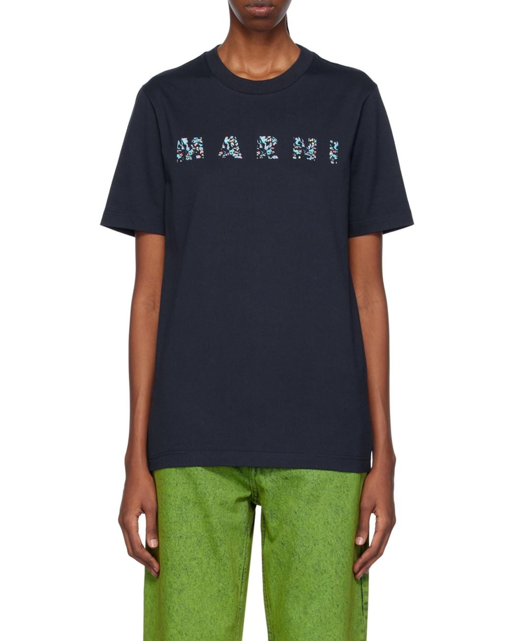 Marni Blue Logo Printed Crewneck T-Shirt for men