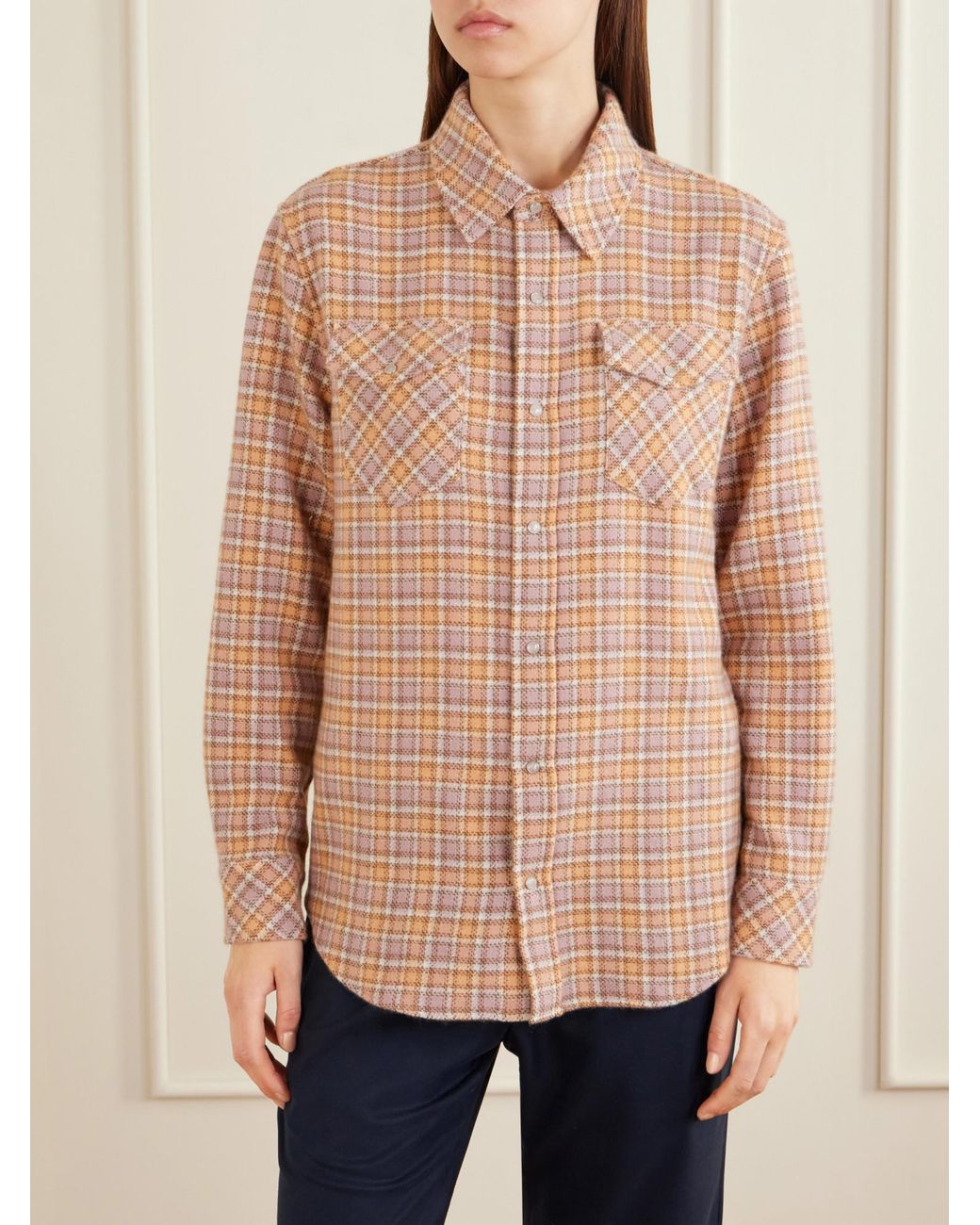 God's True Cashmere Natural Midnight Rose Checked Cashmere Shirt