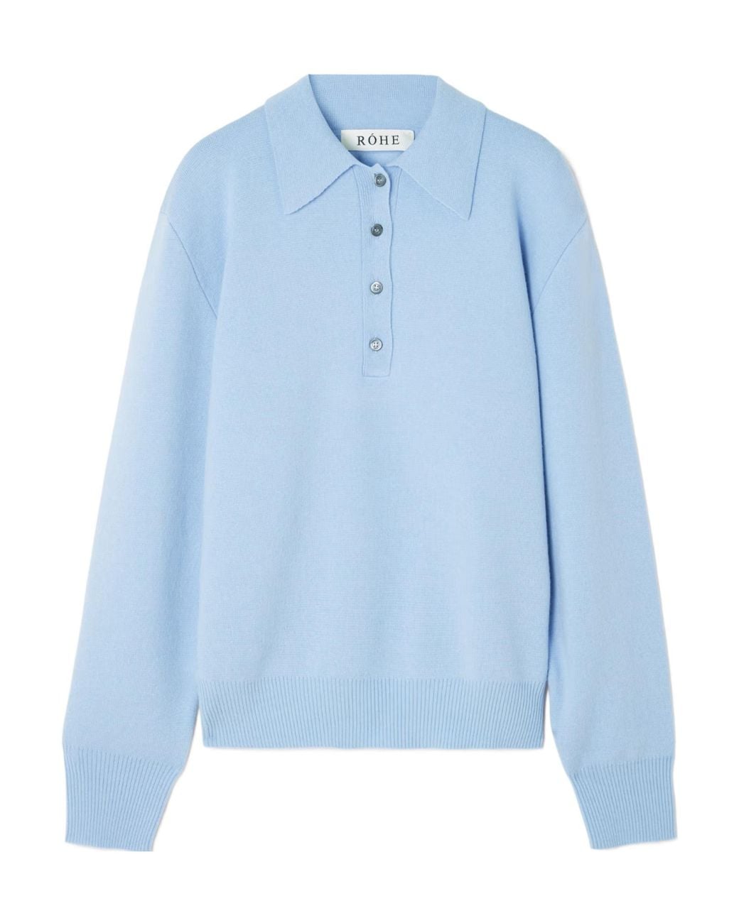 Rohe Blue Ribbed Knit Polo Top