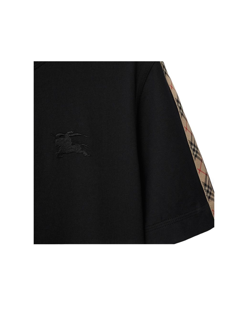 Burberry Black Logo Embroidered Check-Trim T-Shirt