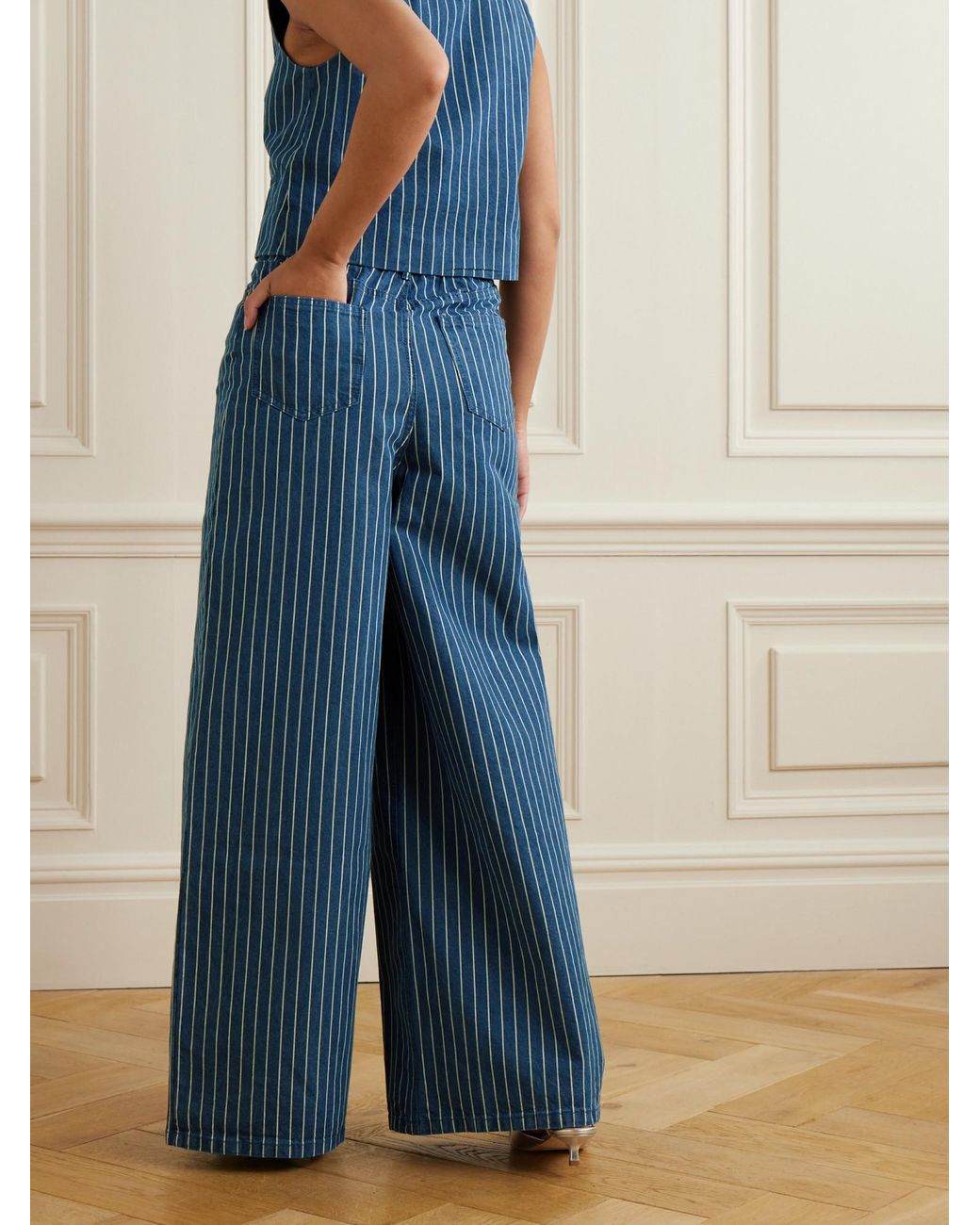 Frankie Shop Blue Sasha Striped Wide-Leg Jeans