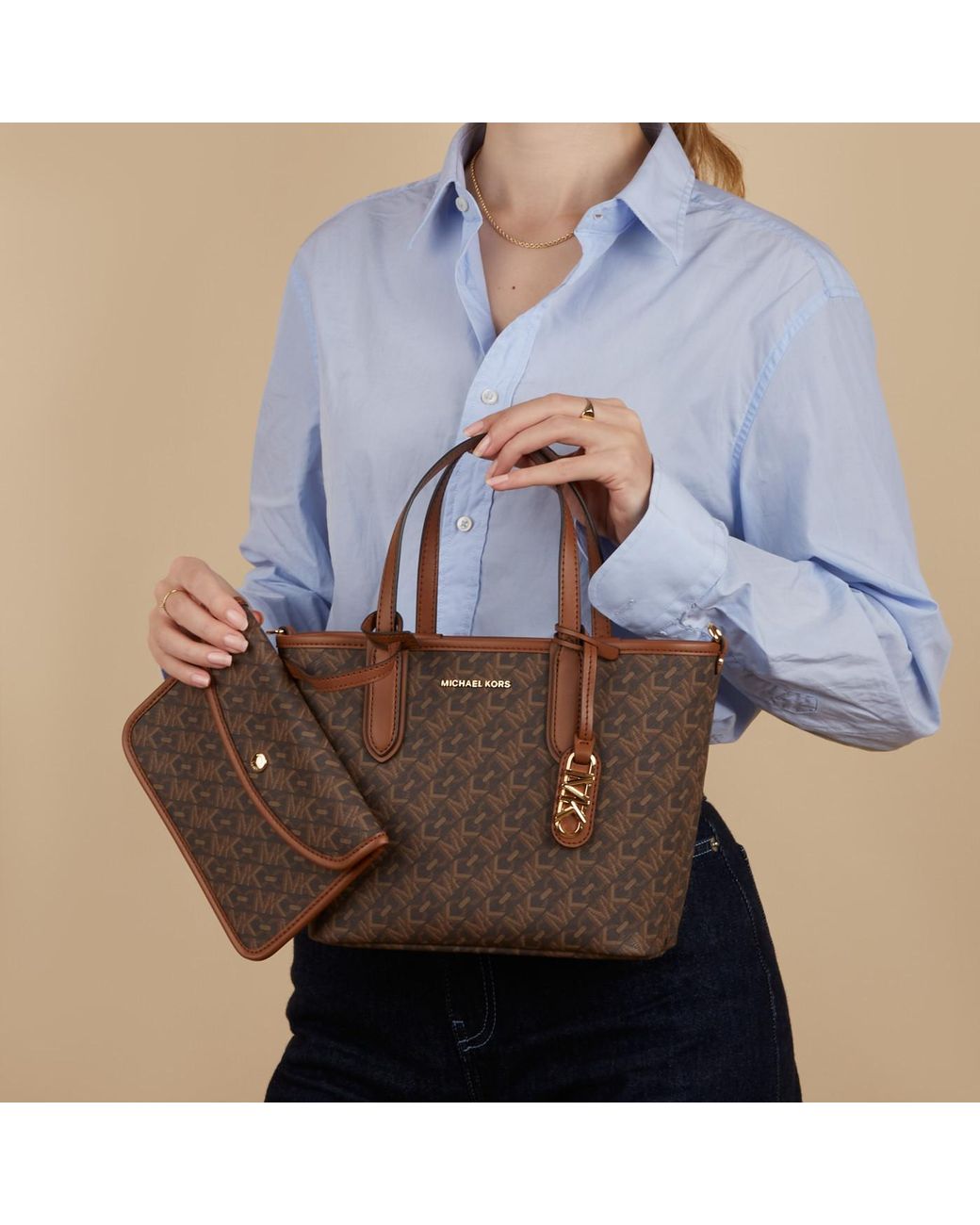 MICHAEL Michael Kors Brown Logo Lettering Tote Bag
