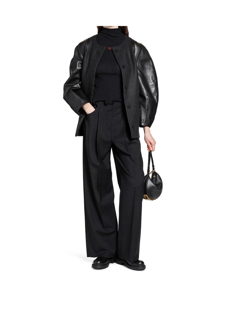 Fendi Black Single-Breasted Crewneck Jacket