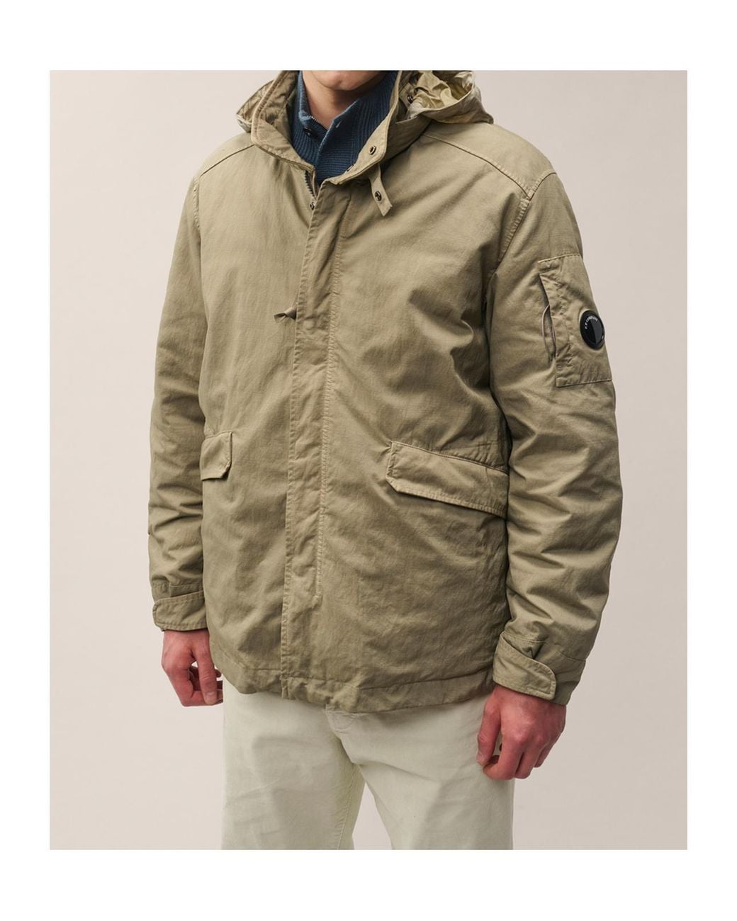 C P Company Green Twill-Blend Hooded Jacket With Lens Detail for men