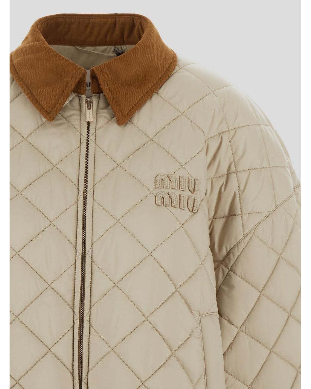 Miu Miu Natural Logo-Patch Quilted Jacket