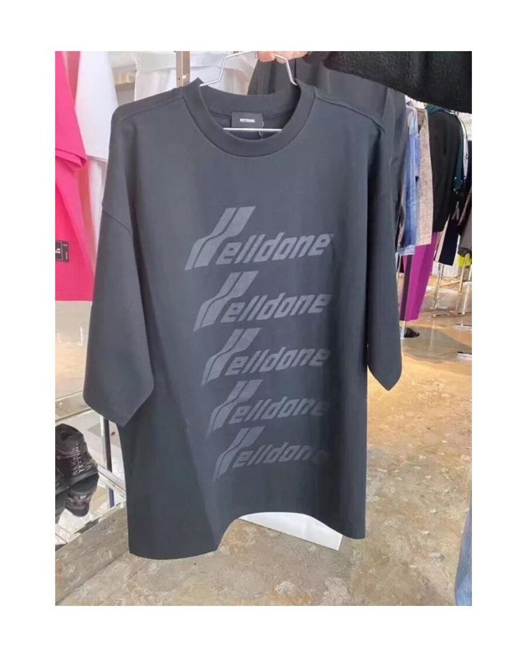 we11done Black Logo-Print Crew Neck T-Shirt for men