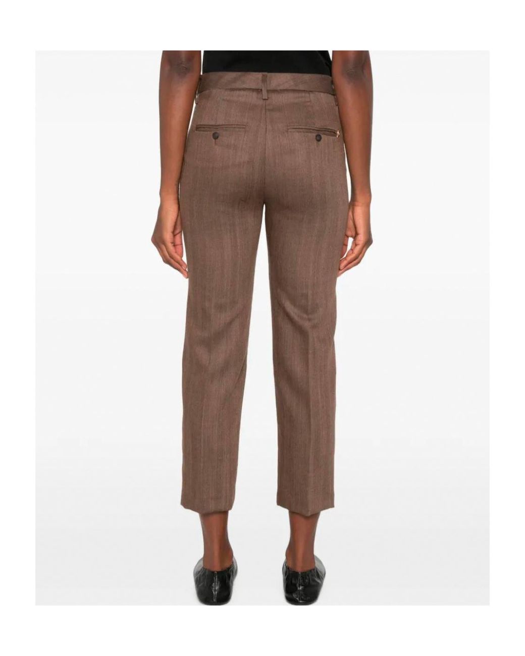 Dondup Brown Nima Herringbone-Pattern Cropped Wool Trousers