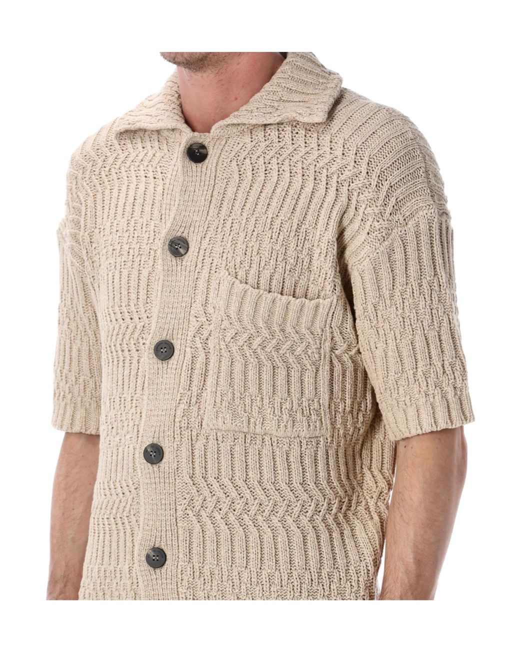 Roberto Collina Natural Textured Knit Short Sleeve Cardigan for men