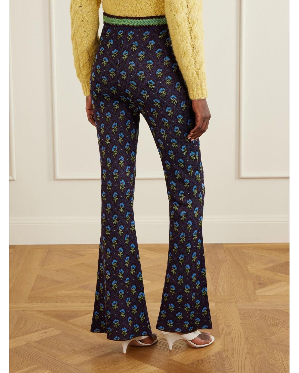 Etro Blue Floral Knitted Flared Pants
