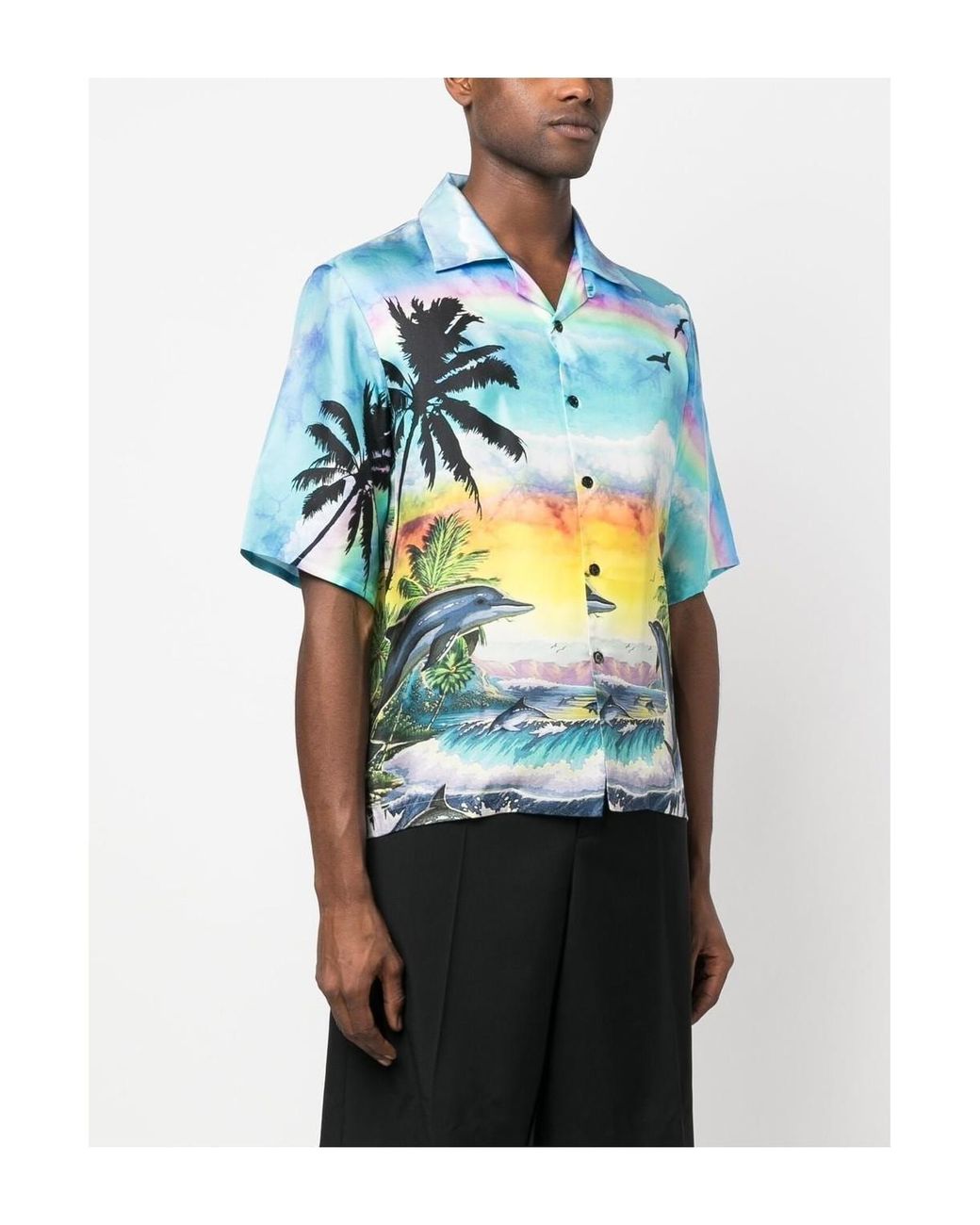 Philipp Plein Blue Graphic-Print Silk Shirt for men