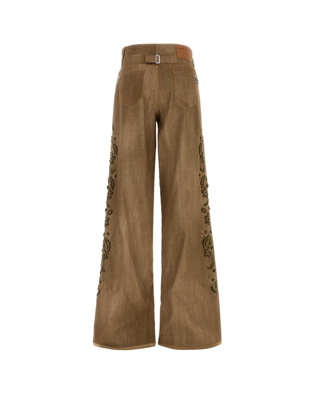 Ermanno Scervino Natural Floral-Embroidered Wide-Leg Trousers
