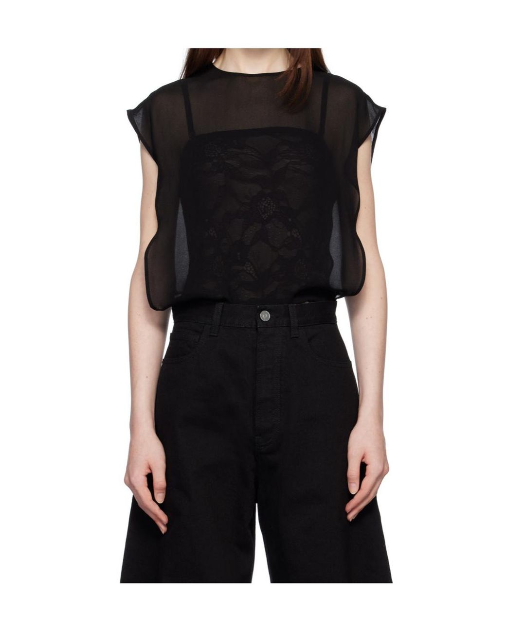 Alaïa Black Alaïa Georgette Bodysuit Top