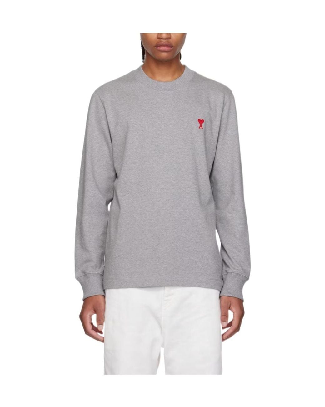 AMI Gray Round Collar And Long-Sleeved T-Shirt for men