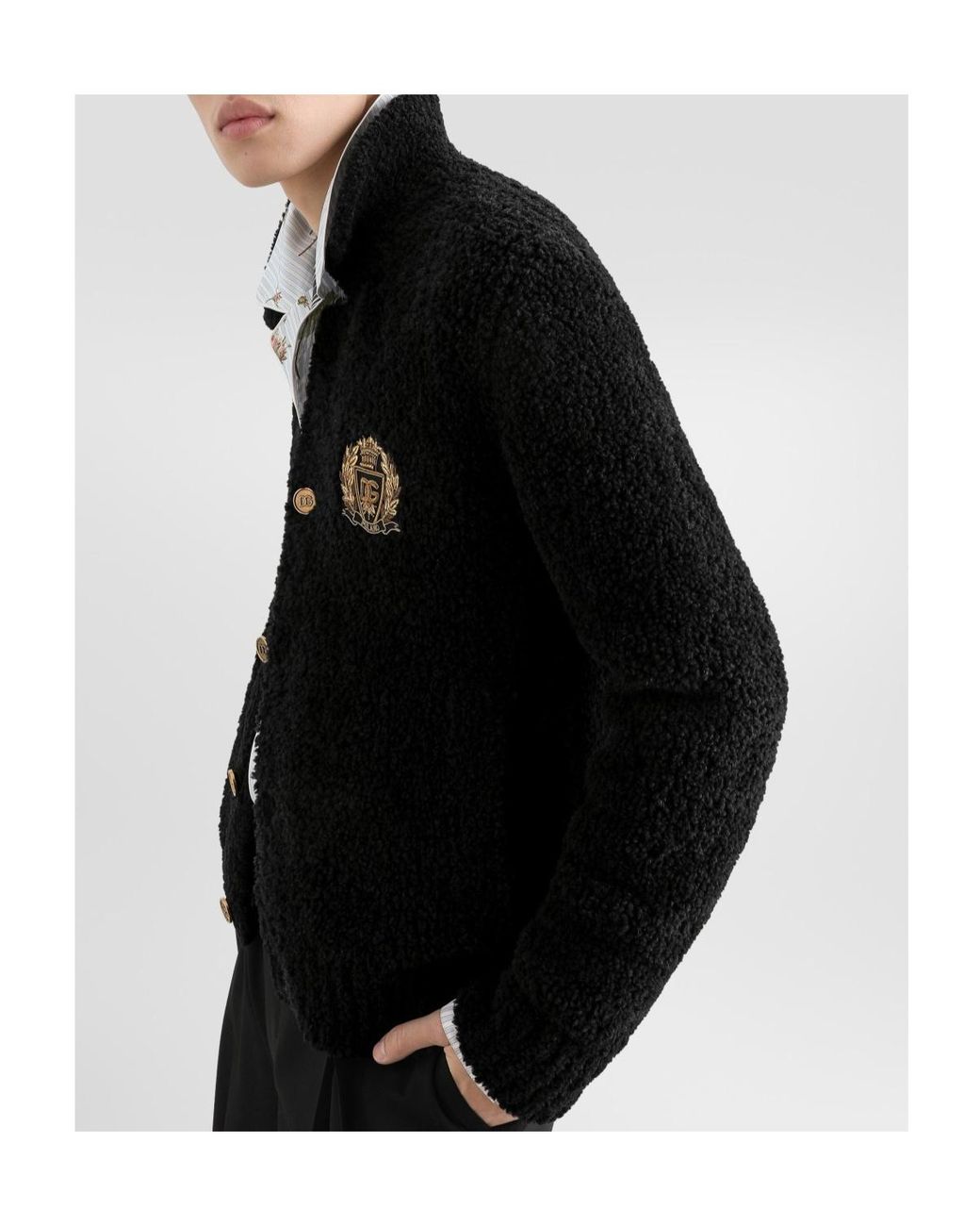 Dolce & Gabbana Black Heraldic Patch Cardigan for men