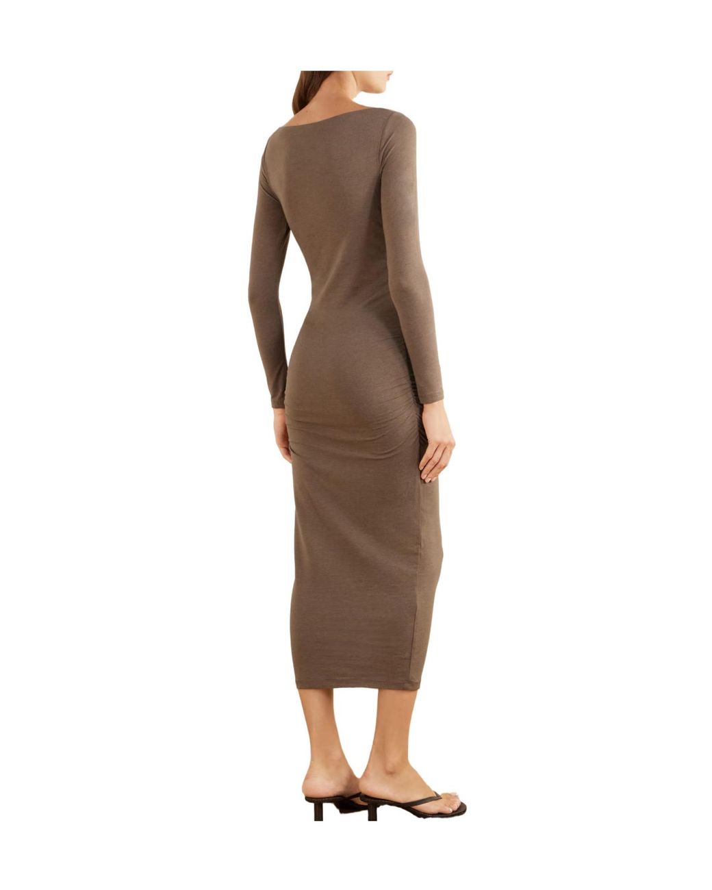 James Perse Brown Gathered Cotton-Blend Midi Dress
