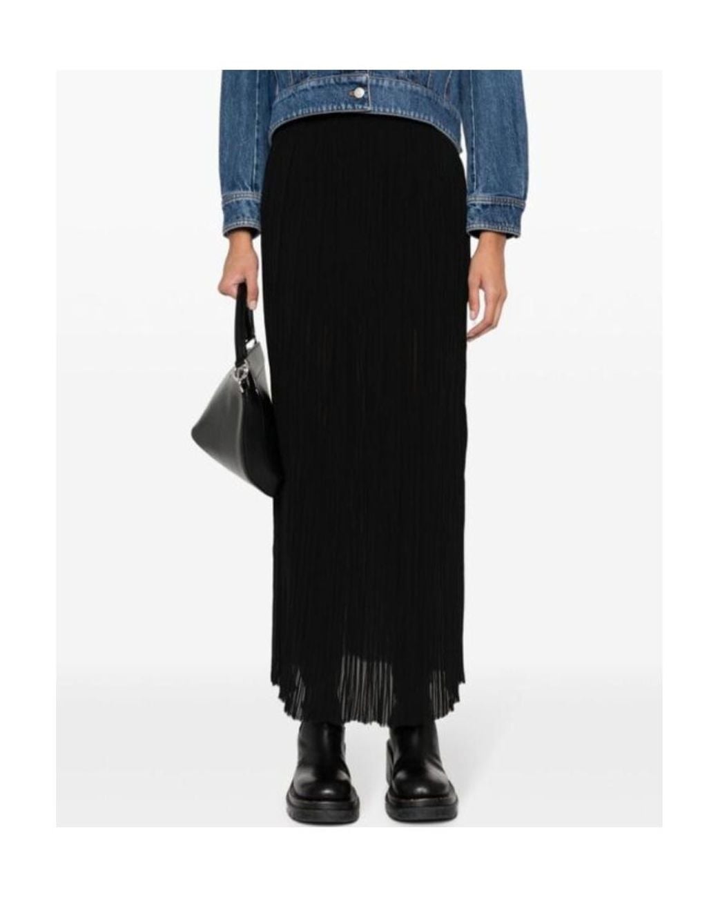 MM6 by Maison Margiela Black Sheer Plissè Long Skirt