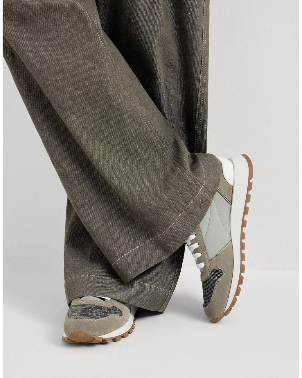 Brunello Cucinelli White Techno-Suede Runner Sneakers
