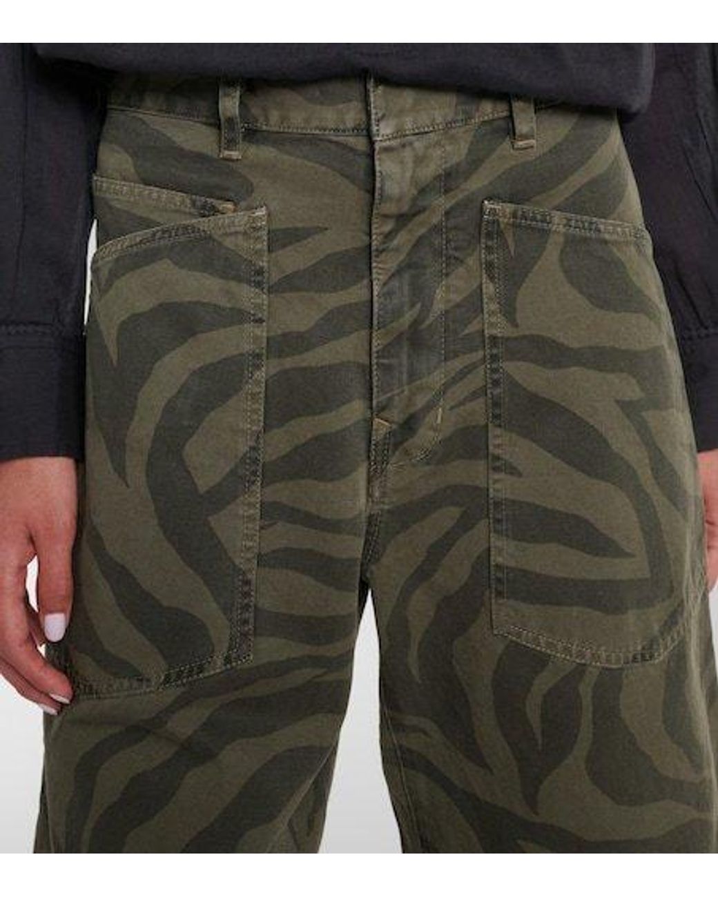 Nili Lotan Green Camouflage Zebra Print Jeans