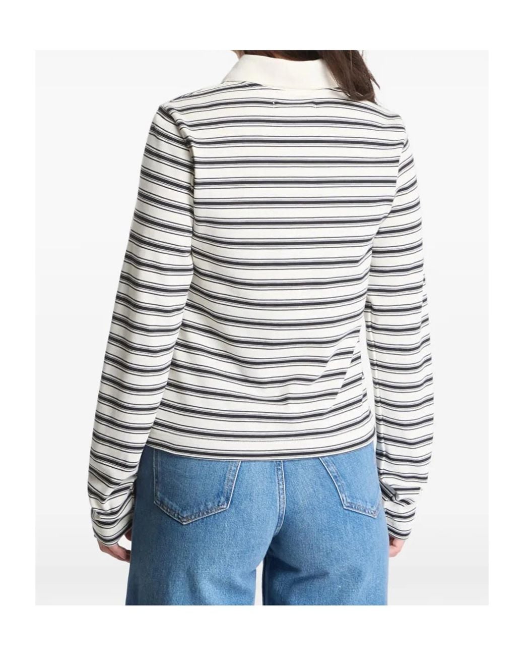 Samsøe & Samsøe Gray Striped Long-Sleeved Polo Shirt