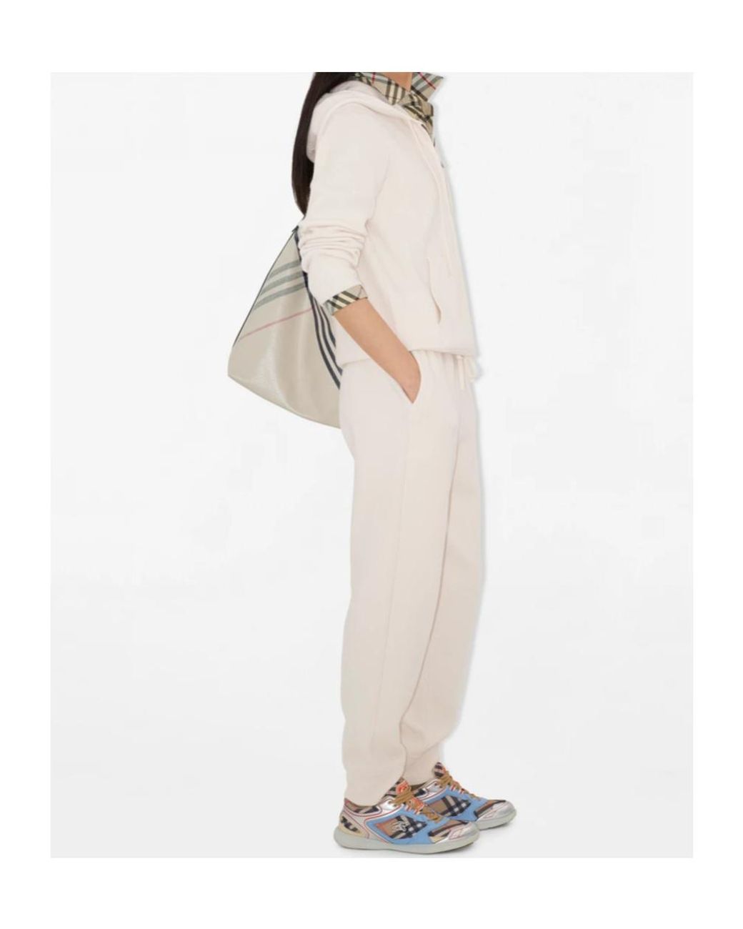 Burberry White Logo Embroidered Tapered Knitted Trousers