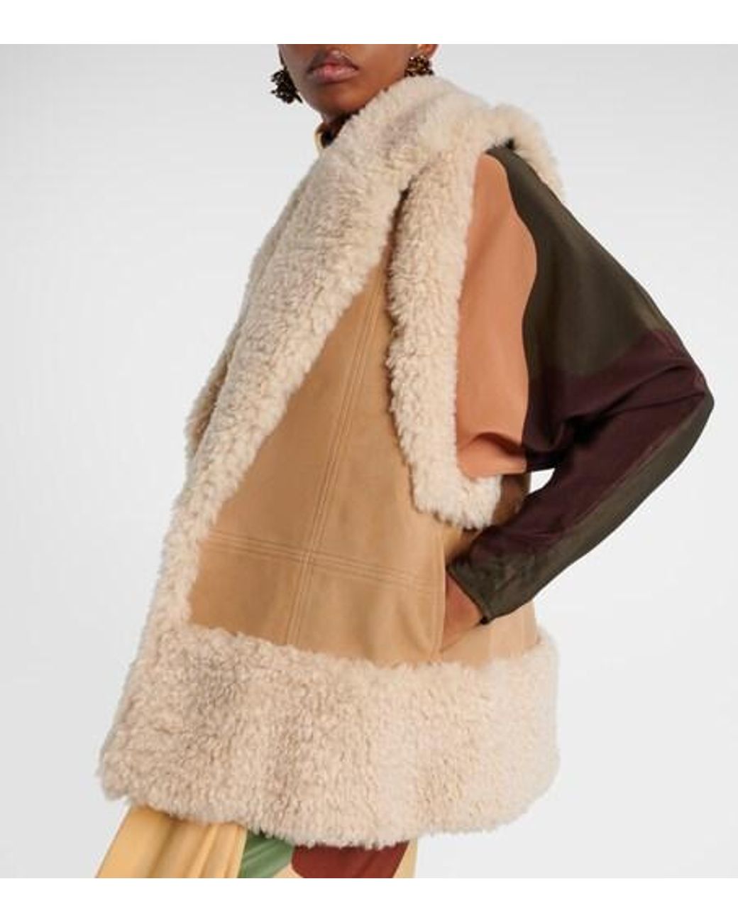 Johanna Ortiz Natural Faux Shearling-Trimmed Suede Vest