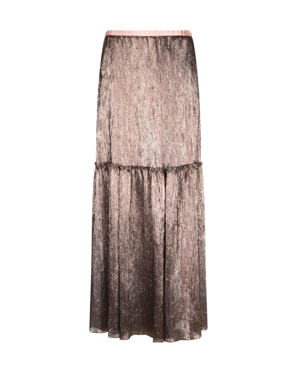 Forte_forte Brown Tiered Lamé Skirt