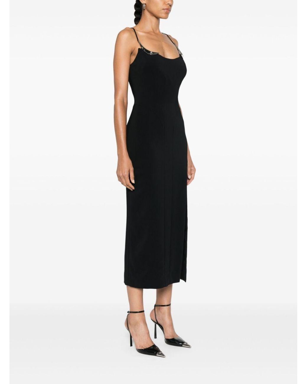 Mugler Black ミュグレー メタリックディテール スリットドレス