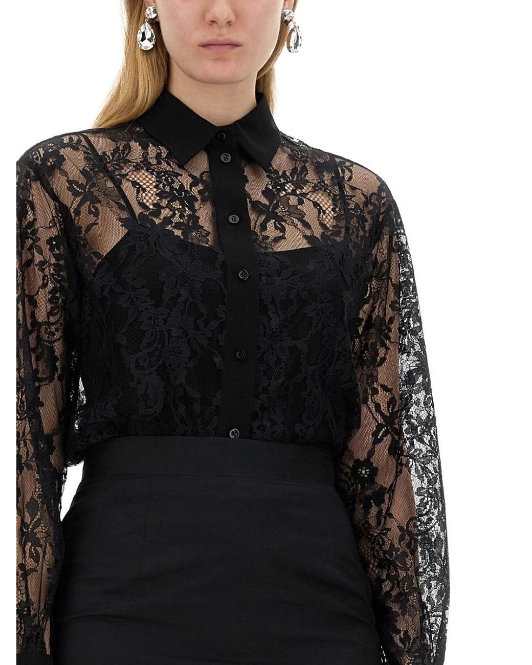 Moschino Black Lace Lapel Blouse