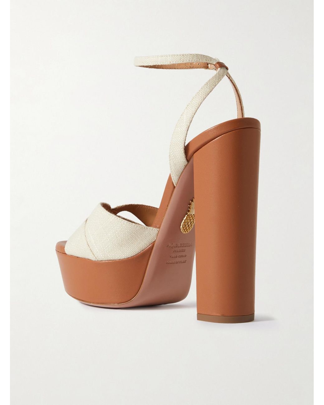 Aquazzura White Villette 140 Linen And Leather Platform Sandals