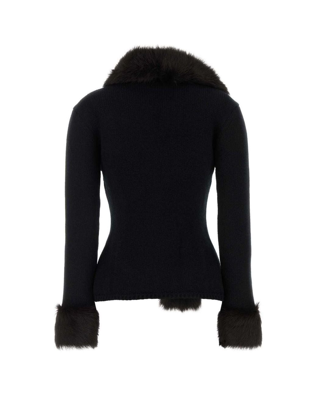 Magda Butrym Black Faux Fur Trim Cardigan