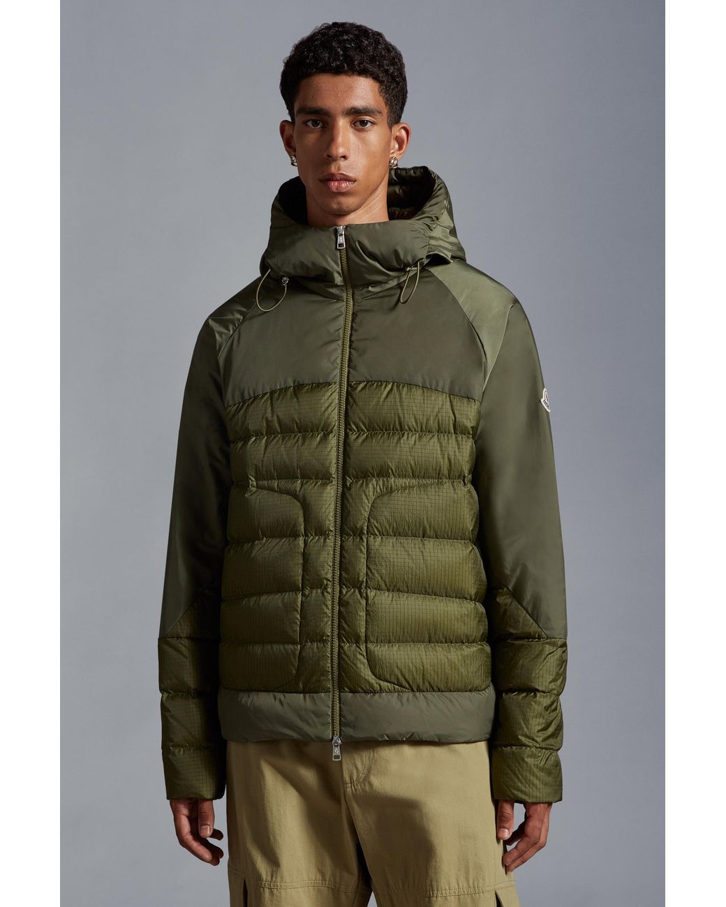 Moncler Green Panelled Zip-Up Puffer Jacket for men