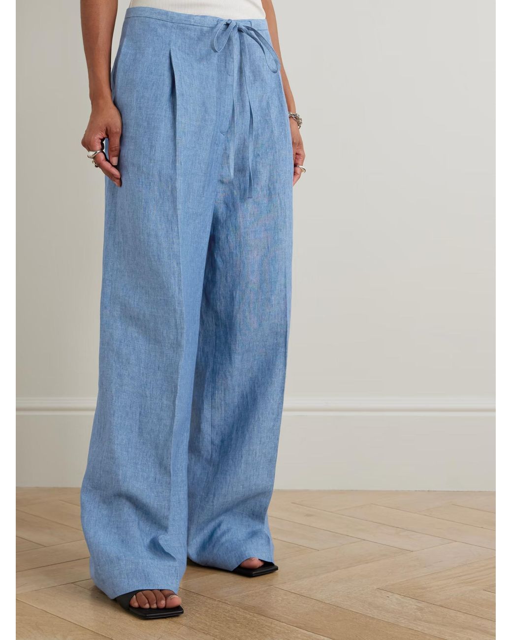 Rohe Blue Linen Wide-Leg Casual Pants
