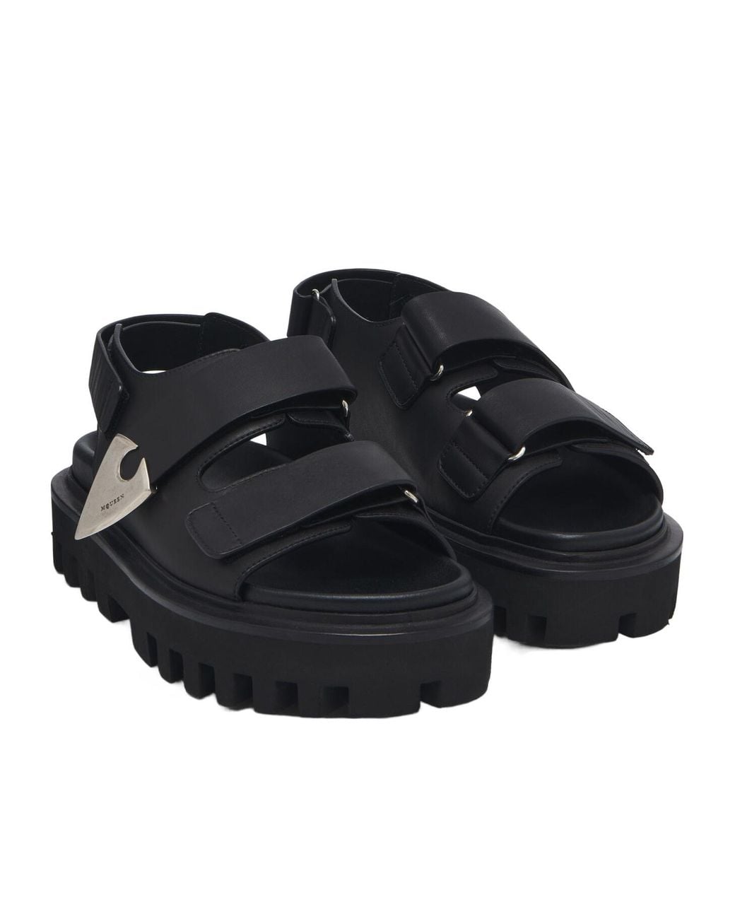 McQueen Black Chunky-Sole Touch Strap Sandals