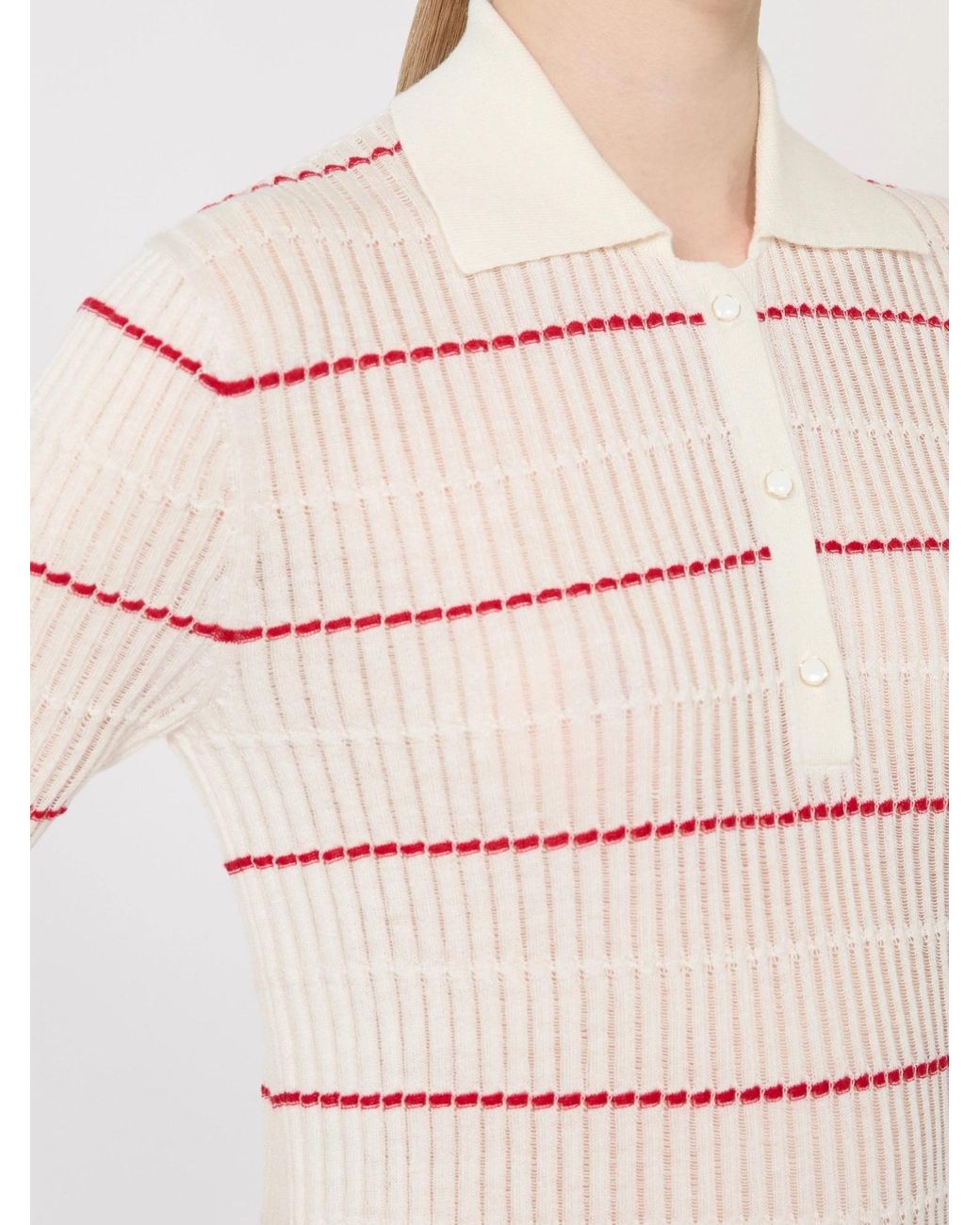 Max Mara White Ribbed Knit Polo Shirt