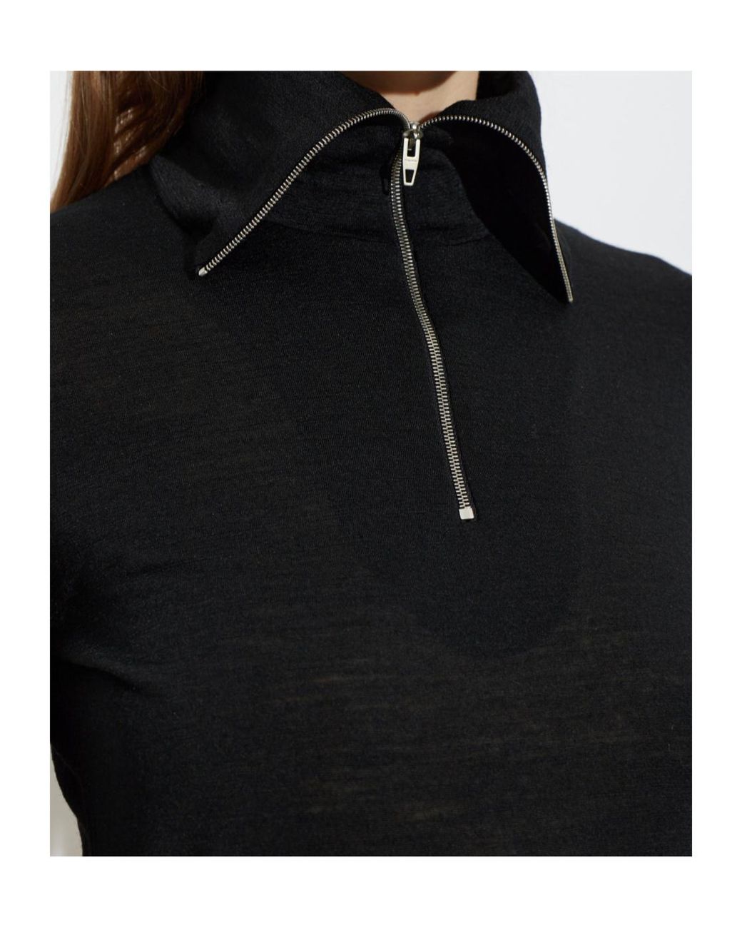 Jil Sander Black Zip Turtleneck Long-Sleeve Top