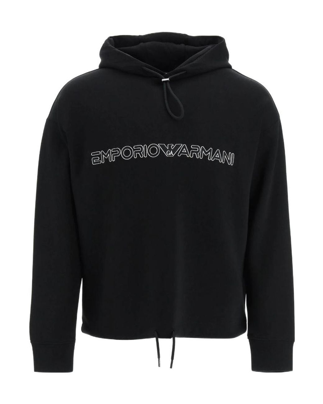 Emporio Armani Black Embroidered-Logo Pullover Hoodie for men