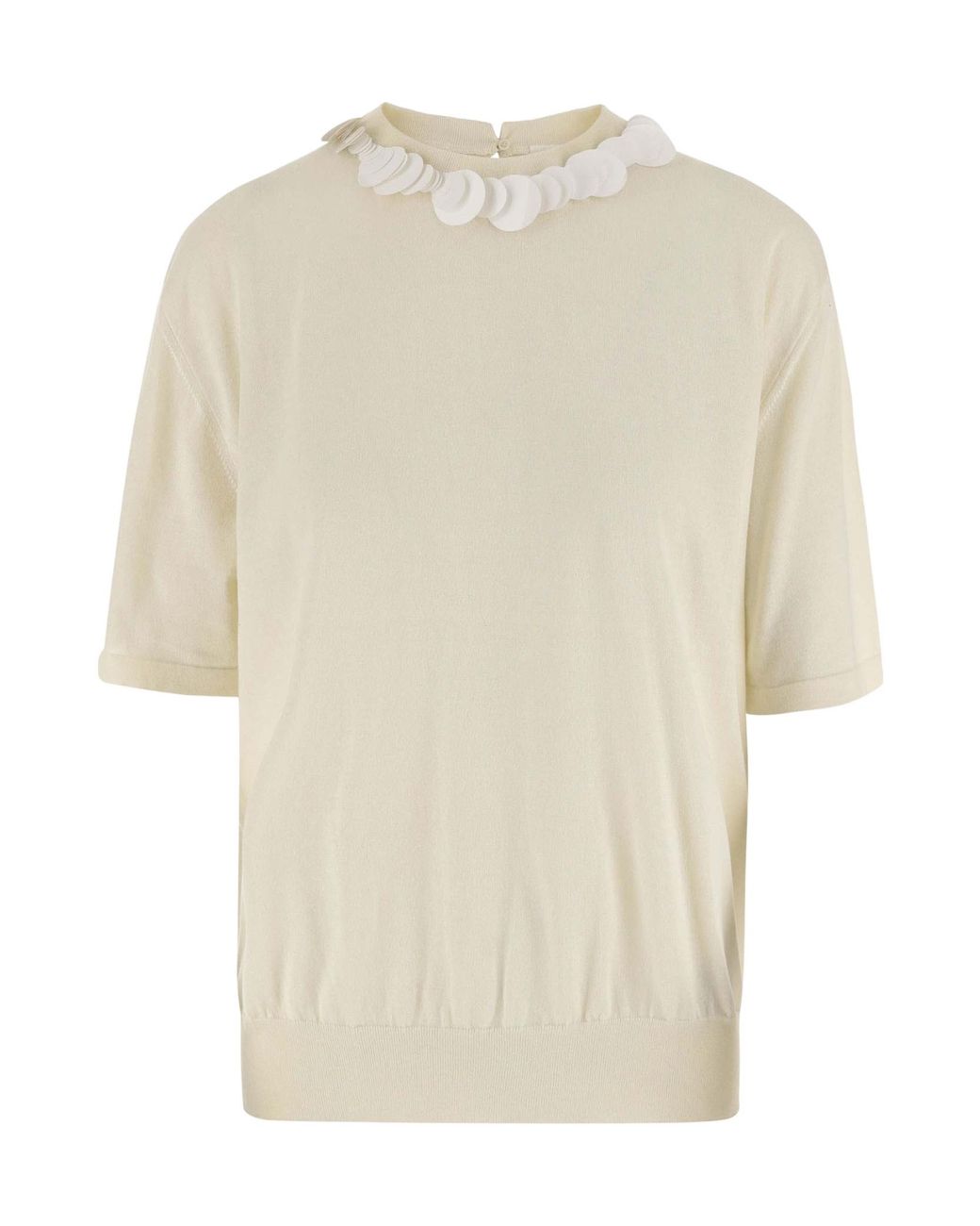Jil Sander White Sequin Embellished Crewneck T-Shirt