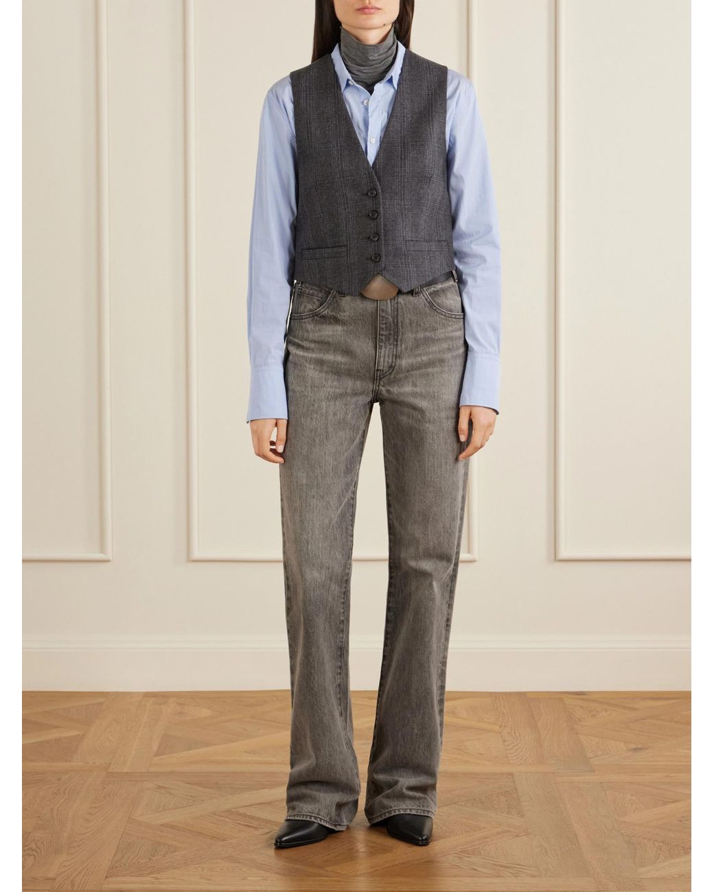 Nili Lotan Gray Ismael Checked Wool-Blend Vest