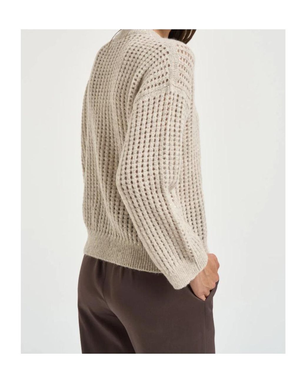 Peserico White Open-Knit Sequined Jumper