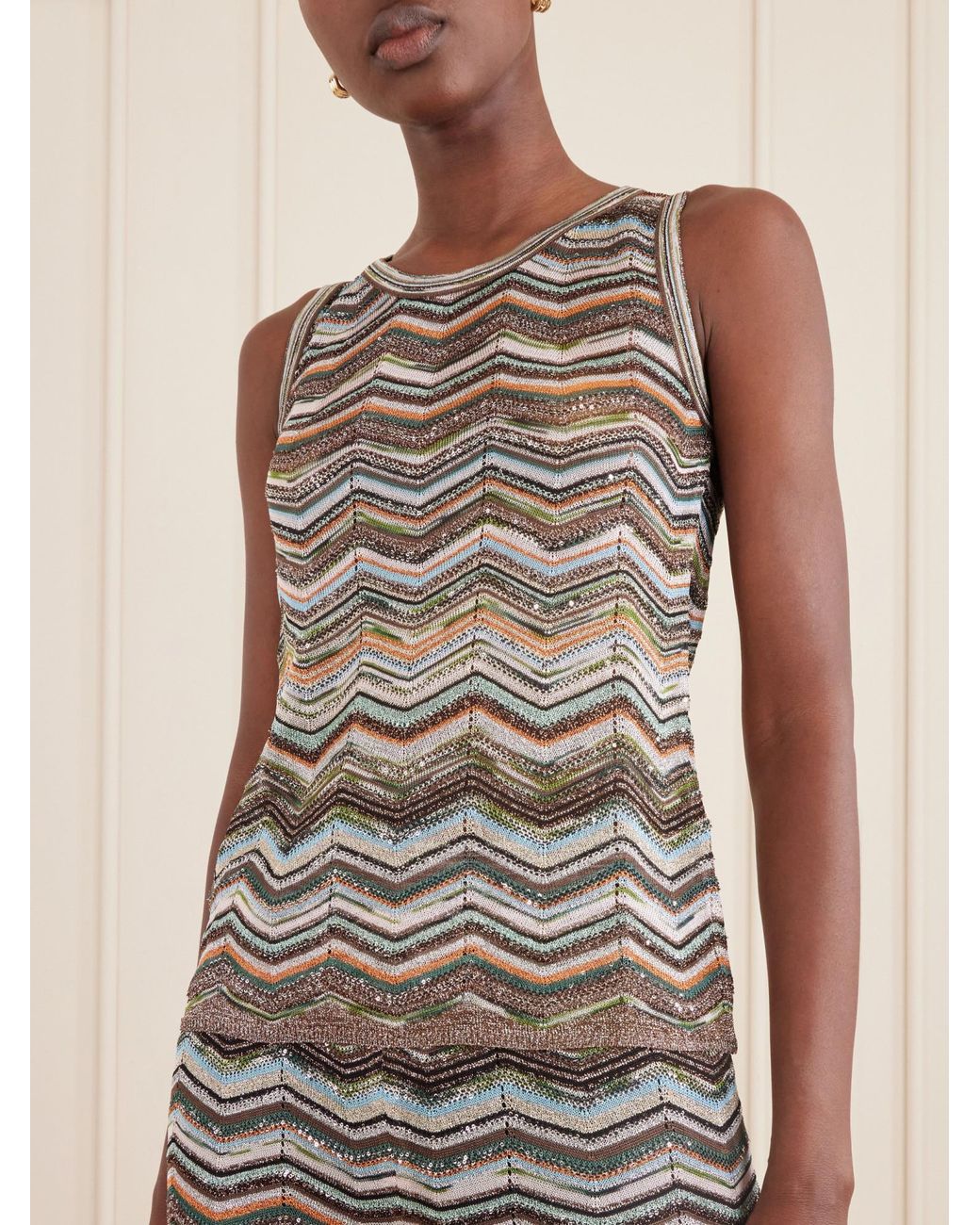 Missoni Gray Striped Crochet-Knit Tank