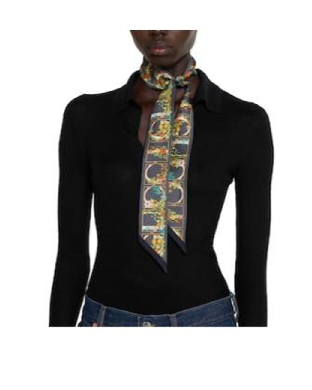Gucci Brown Printed Silk Twill Neck Bow