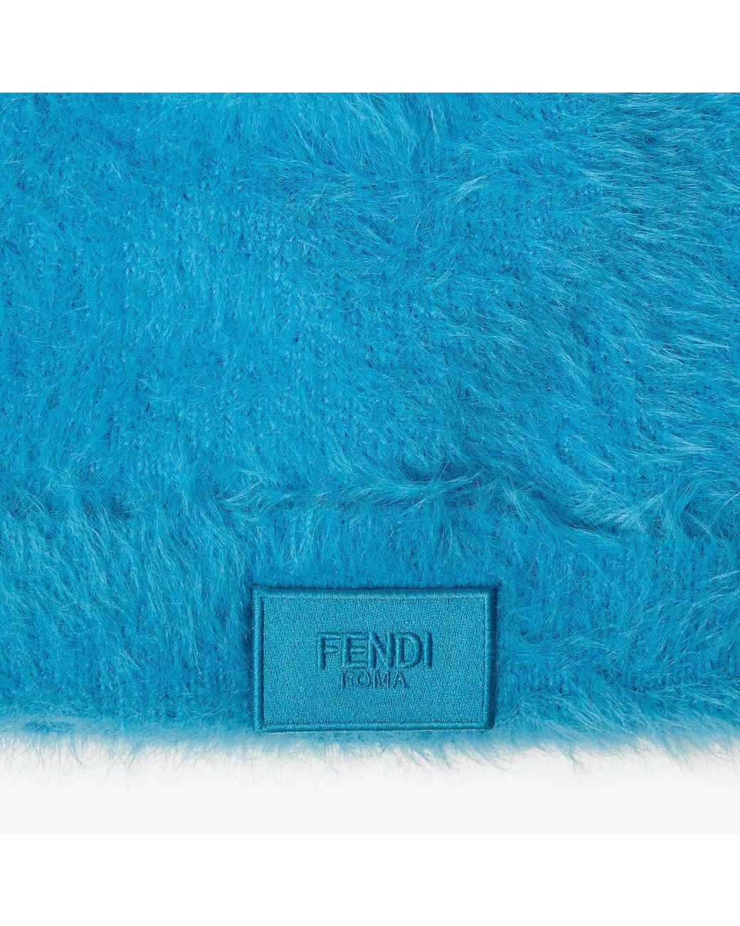 Fendi Blue Logo Patch Turned-Up Brim Beanie for men