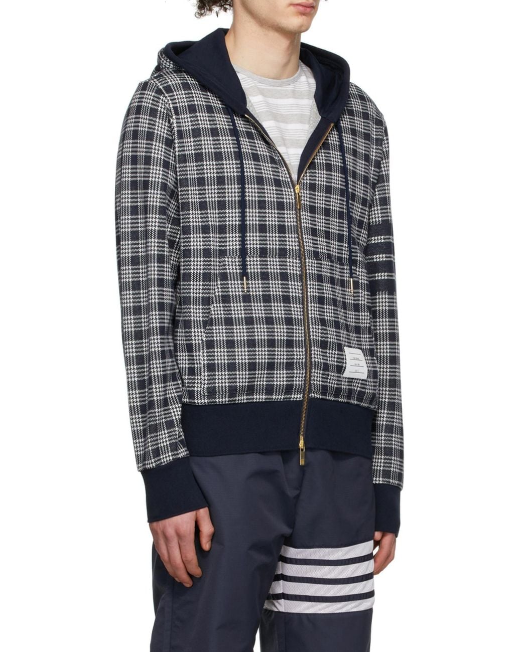 Thom Browne Gray Checked Zipped Hoodie for men
