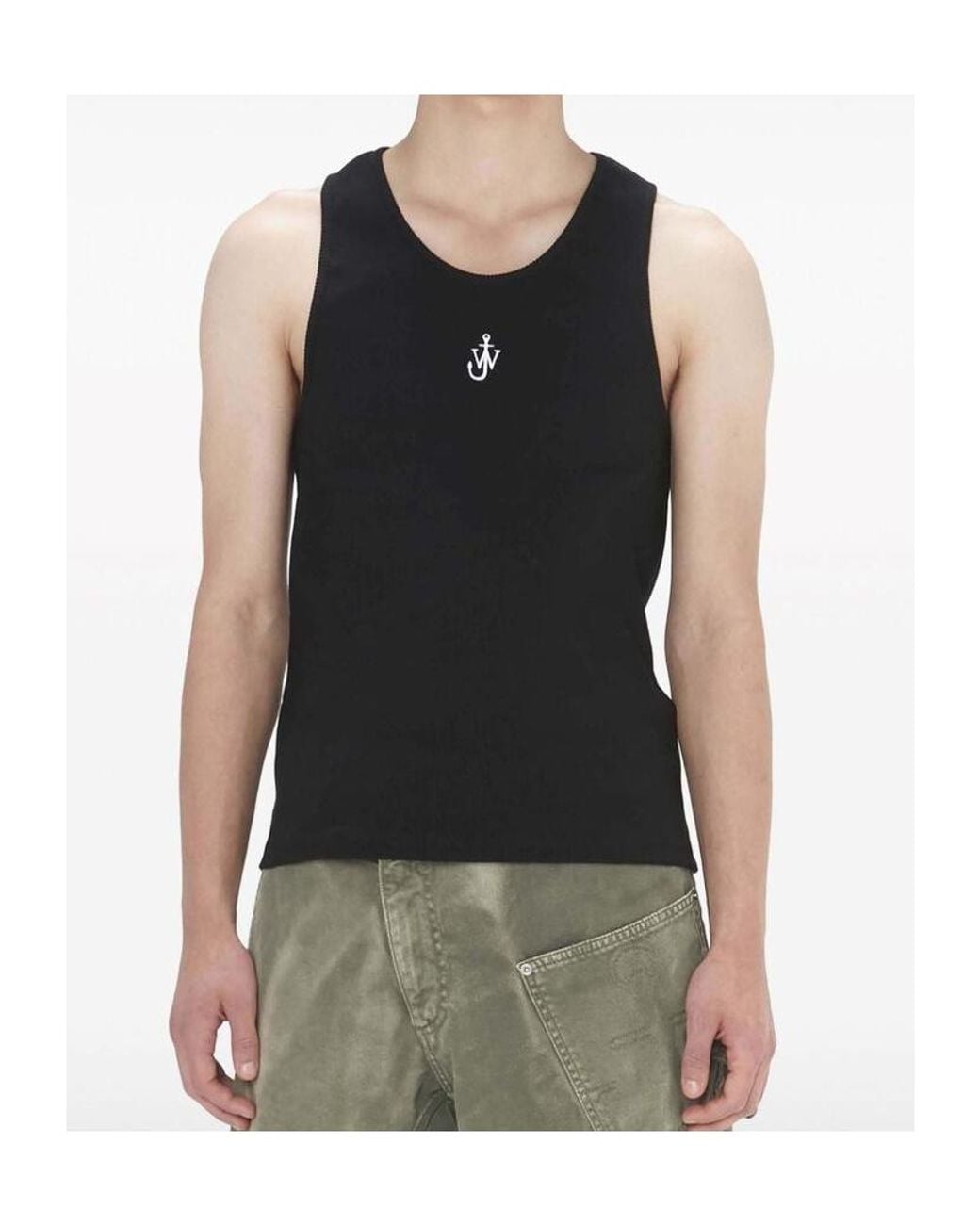 J.W. Anderson Black Jw Anderson Logo-Embroidered Ribbed-Knit Sleeveless Tank Top for men
