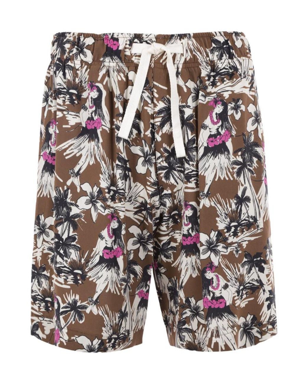 Palm Angels Gray Hula Printed Drawstring Shorts for men
